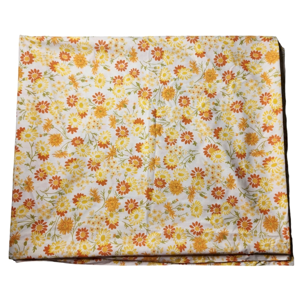 Vintage Yellow Orange Daisy Flower Floral Flat Sheet Double Bed Size JC Penny 